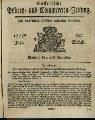 52tes Stueck, Montag den 25ten December 1775