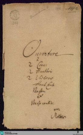 Overtures - Mus. Hs. 389 : F; BrinzingMWV 3.13