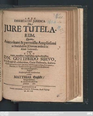 Dissertatio Iuridica De Iure Tutelarum