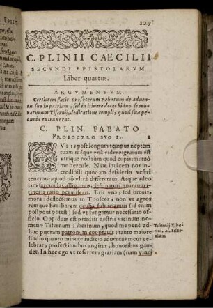 C. Plinii Caecilii Secundi Epistolarum Liber quartus