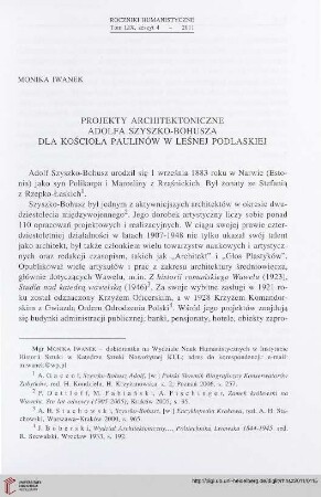 59: Projekty architektoniczne Adolfa Szyszko-Bohusza dla kościoła Paulinów w Leśnej Podlaskiej