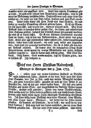 Brief von Herrn Christian Rabenhorst