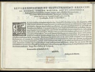 Dedikation an Martin Erzbischof von Prag. Martin Medeck aus Mähren. Erzbischoffsweihe 1581. Prag 10. Oktober 1587
