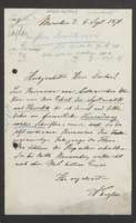 Brief von Adolf Engler an Unbekannt