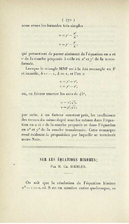 Sur les équations binomes.