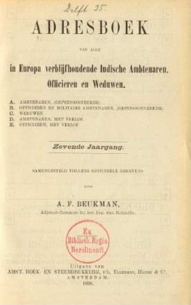 7.1897: Adresboek van alle in Europa verblijfhoudende Indische ambtenaren, officieren en weduwen