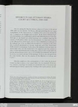 Divorce In The Ottoman Sharia Court Of Cyprus, 1580-1640