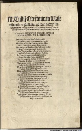 M. Tullij Ciceronis in Valeriu[m] oratio elega[n]tissima