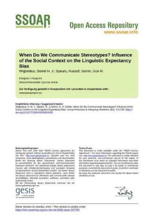 When Do We Communicate Stereotypes? Influence of the Social Context on the                Linguistic Expectancy Bias