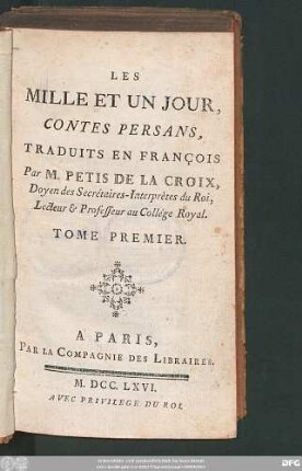 T. 1: Les mille et un jour : contes persans
