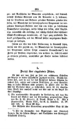 Bericht über eingesendete Bücher