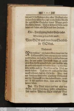Die 2. Fortsetzung dieses Gesprächs. Worinn gehandelt wird: Von Gott und von dem Ebenbilde Gottes.