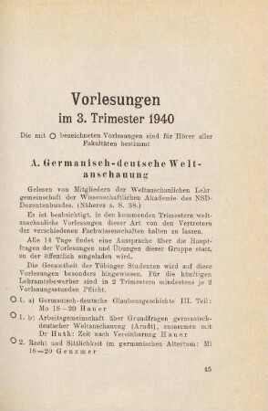 45-71, Vorlesungen im 3. Trimester 1940