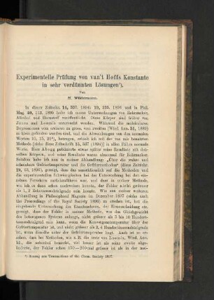 Experimentelle Prüfung von van't Hoffs Konstante in sehr verdünnten lösungen.