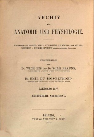Archiv für Anatomie und Physiologie. Anatomische Abteilung, Archiv für Anatomie. 1877