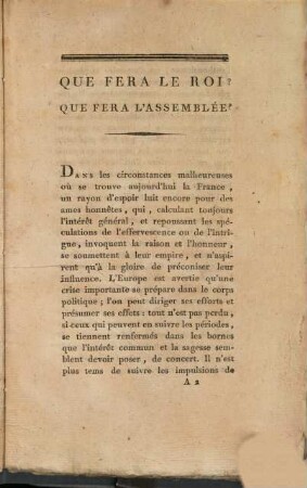 Que fera le Roy? Que fera l'Assemblée?