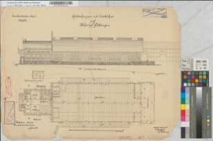 Güterschuppen mit Ladebühne auf Bahnhof Hattingen, Blatt 1: Ansicht, Grundriß, M. 1:100 Hga, Sknr.: 2, Fanr.: 2, Bunr.: 1