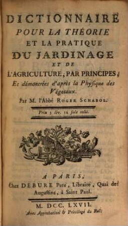 Dictionnaire pour la theorie et la pratique du jardinage