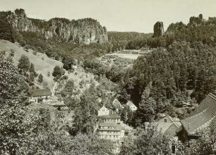 Sächsische Schweiz. Blick in den Amselgrund : Sächsische Schweiz. Blick in den Amselgrund. Von links nach rechts: Kleine und Große Gans, Talwächter, Lokomotive und Lamm.