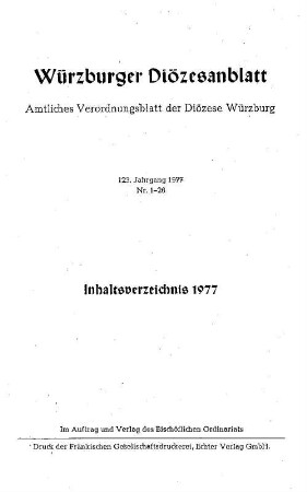 Würzburger Diözesanblatt : amtliches Verordnungsblatt der Diözese Würzburg. 123, 123. 1977