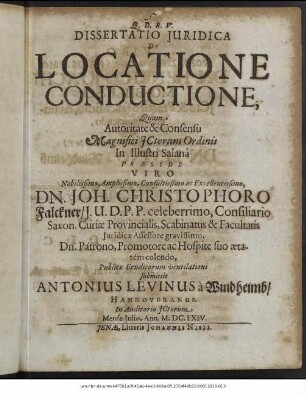 Dissertatio Iuridica De Locatione Conductione