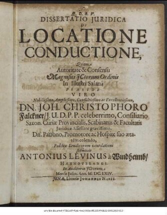 Dissertatio Iuridica De Locatione Conductione