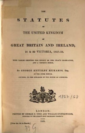 The statutes of the United Kingdom of Great Britain and Ireland. 1857/58, 1857/58 (1858)