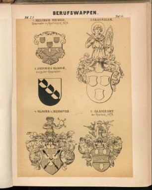 Taf. 17. 1. Melchior Maurer, Glasmaler in Reutlingen, 1658. - 2. Antonius Glaser, ein guter Glasmaler. - 3. Glasmaler. - 4. Glaser in Hannover. - 5. Glaseramt zu Rostock, 1632.