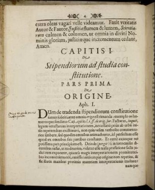 Capitis I. De Stipendiorum ad studia constitutione. Pars Prima. De Origine.