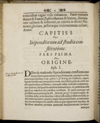 Capitis I. De Stipendiorum ad studia constitutione. Pars Prima. De Origine.