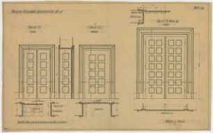 Fischer, Theodor; Wiesbaden; Museum - Bauteil F II - Schreinerarbeit an den Türen Typ 35, 36 u. 159 (Grundrisse, Ansichten, Schnitt)