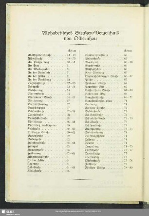 Alphabetisches Straßen-Verzeichnis von Olbernhau