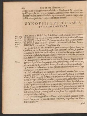 Synopsis Epistolae S. Pauli Ad Romanos.