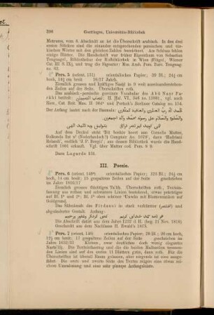 III. Posie. [8° Cod. Ms. pers. 6 - 8° Cod. Ms. pers. 22 L]