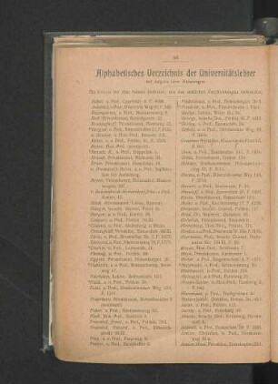 Alphabetisches Verzeichnis der Universitätslehrer mit Angabe ihrer Wohnungen.