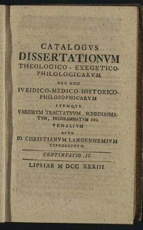 Continuatio II. Lipsiae M DCC XXXIII.