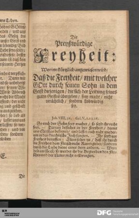 Die Preyßwürdige Freyheit [...]