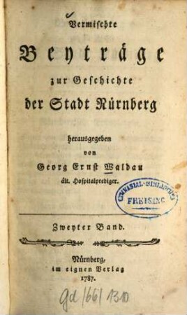 Beyträge zur Geschichte der Stadt Nürnberg, 2. 1787 = H. 9 - 16