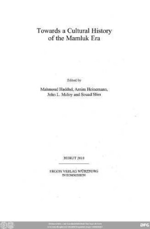 Towards a cultural history of the Mamluk era