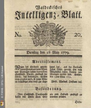 No. 20, Dienstag den 18 May 1779