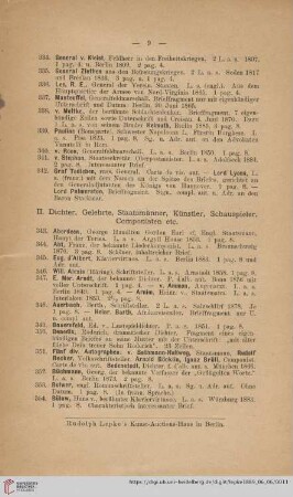 II. Dichter, Gelehrte, Staatsmänner, Künstler, Schauspieler, Componisten etc