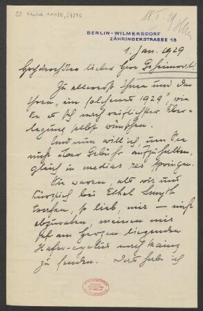 Brief an Ludwig Strecker  an B. Schott's Söhne : 01.01.1929