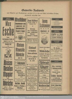Gewerbe-Nachweis nach Erwerbs- und Berufszweigen geordnet