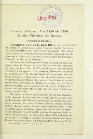 Siebenter Zeitraum. Von 1710 bis 1786. Zeitalter Friedrichs des Großen