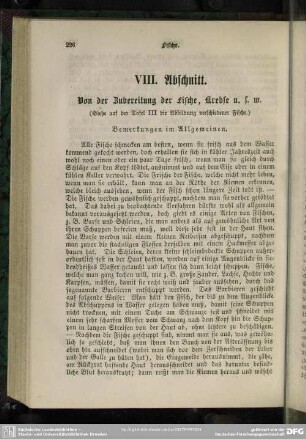 VIII. Abschnitt. Von der Zubereitung der Fische, Krebse u.s.w.