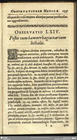 Observatio LXIV. Pestis cum haemorrhagianarium lethalis