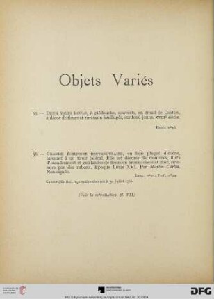 Objets variés (Nr. 55-56) mit Planche VII-VIII