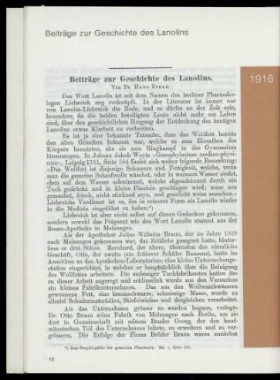 Beiträge zur Geschichte des Lanolins (Heft 1)
