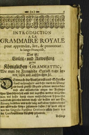 Introduction à la Grammaire Royale pour apprendre, lire, ...