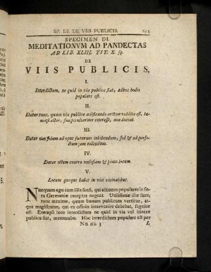 653-670, Meditat. Ad Pandect. Sp. DI. De Viis Publicis. Meditat. Ad Pandect. Sp. DII. De Jure Aquatico.